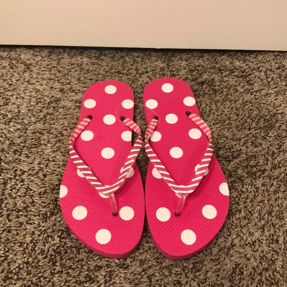 Pink and White polka dot beach flip flops